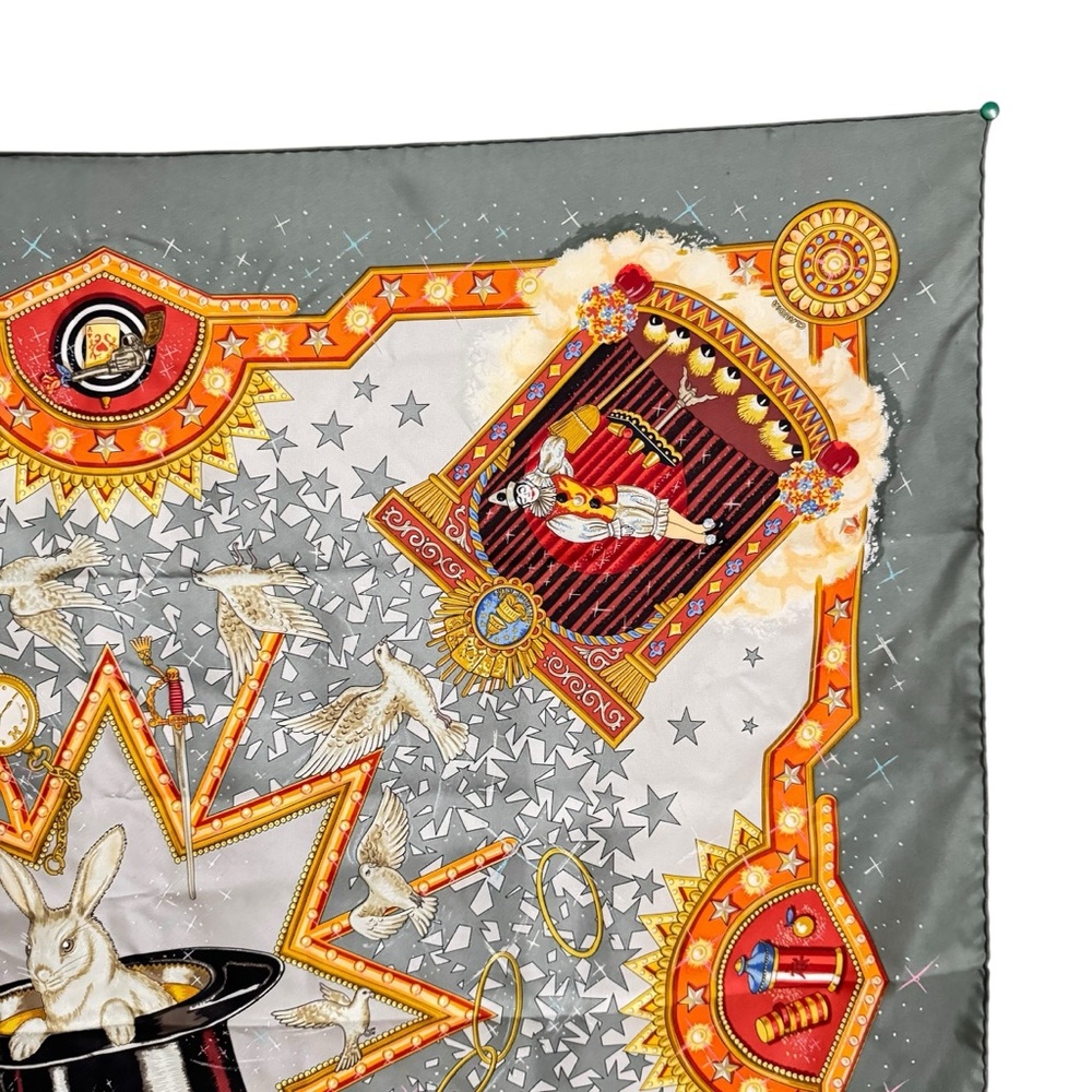 Hermés Scarf Carre La Magie Gray Multicolor 100% Silk Signed Claudia Size 90cm - Picture 4 of 11